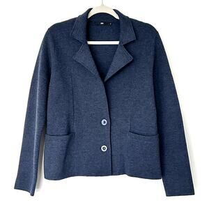EUC Jarbo 100% Merino Wool Knit Blazer Jacket Size 2 Navy Soft Tailored Workwear